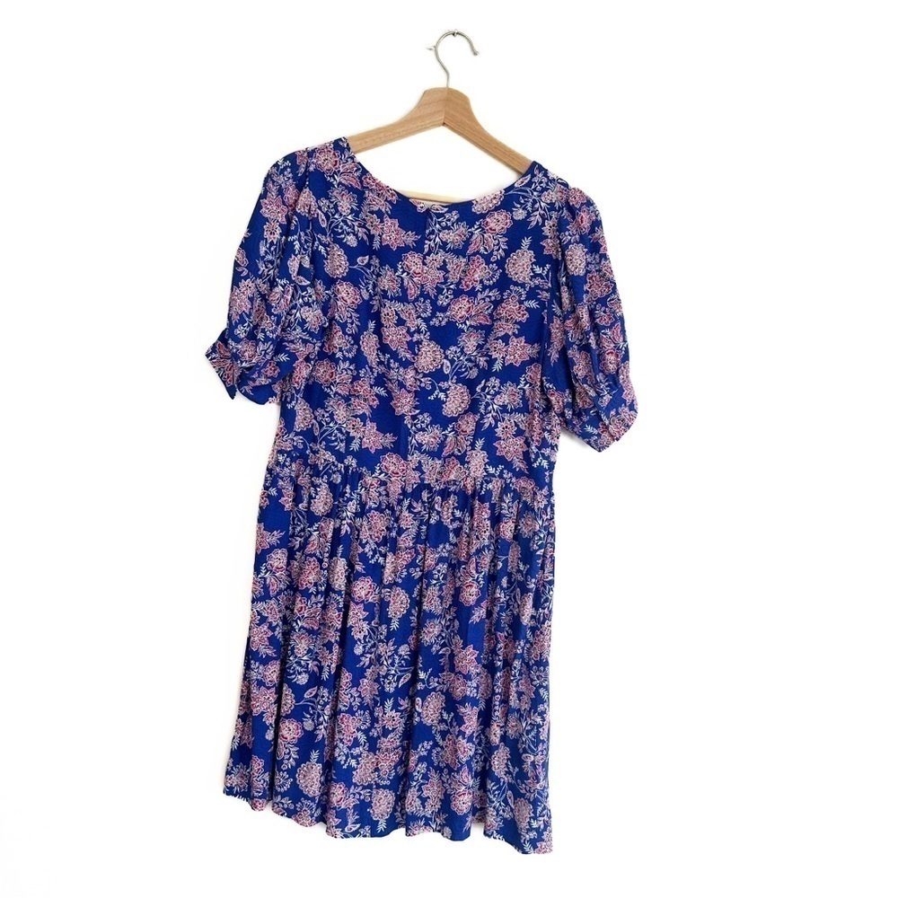 Loft Womens 6 Petite Blue Floral Puff Sleeve Swing Dress - Picture 8 of 9